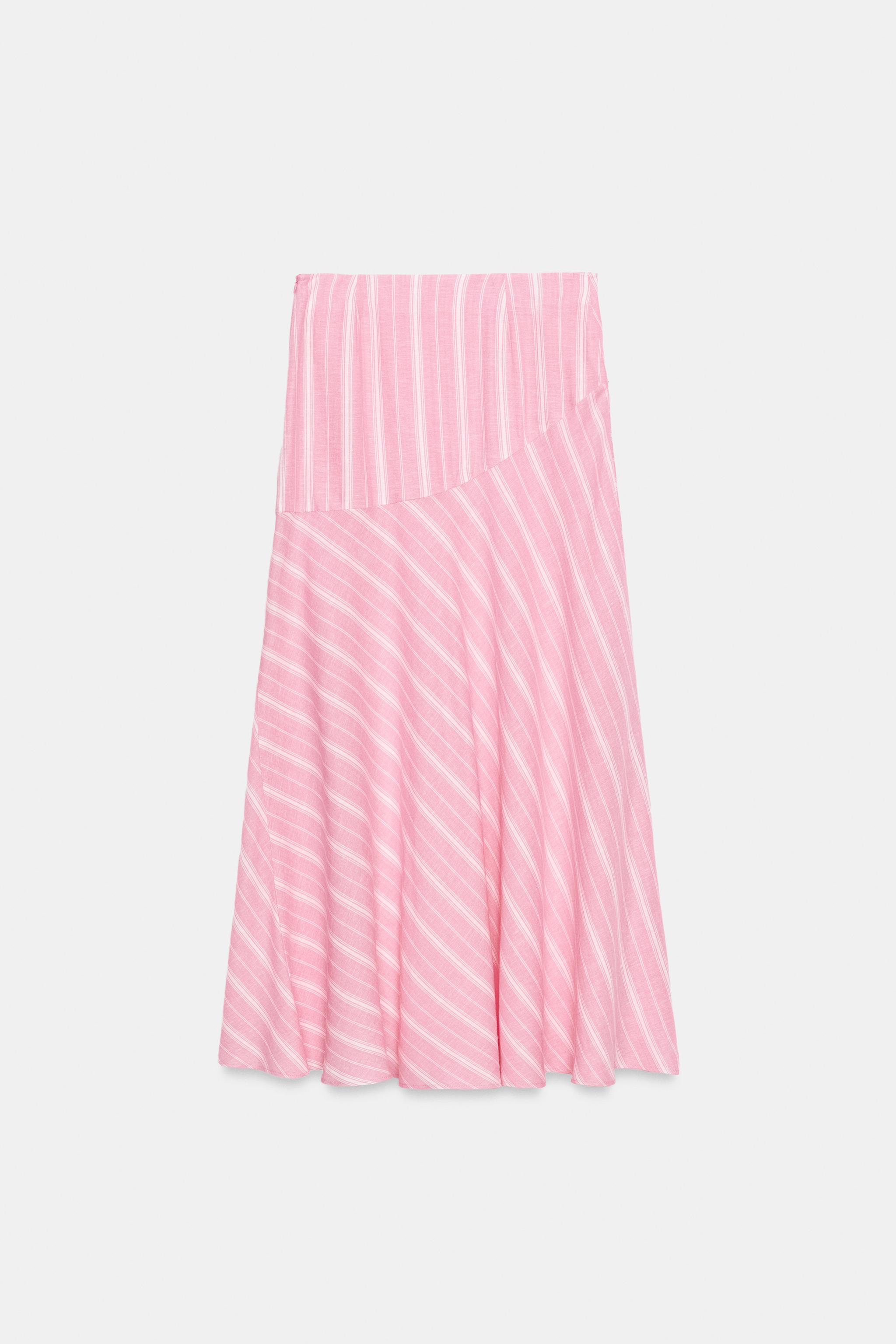 STRIPED LINEN MIDI SKIRT
